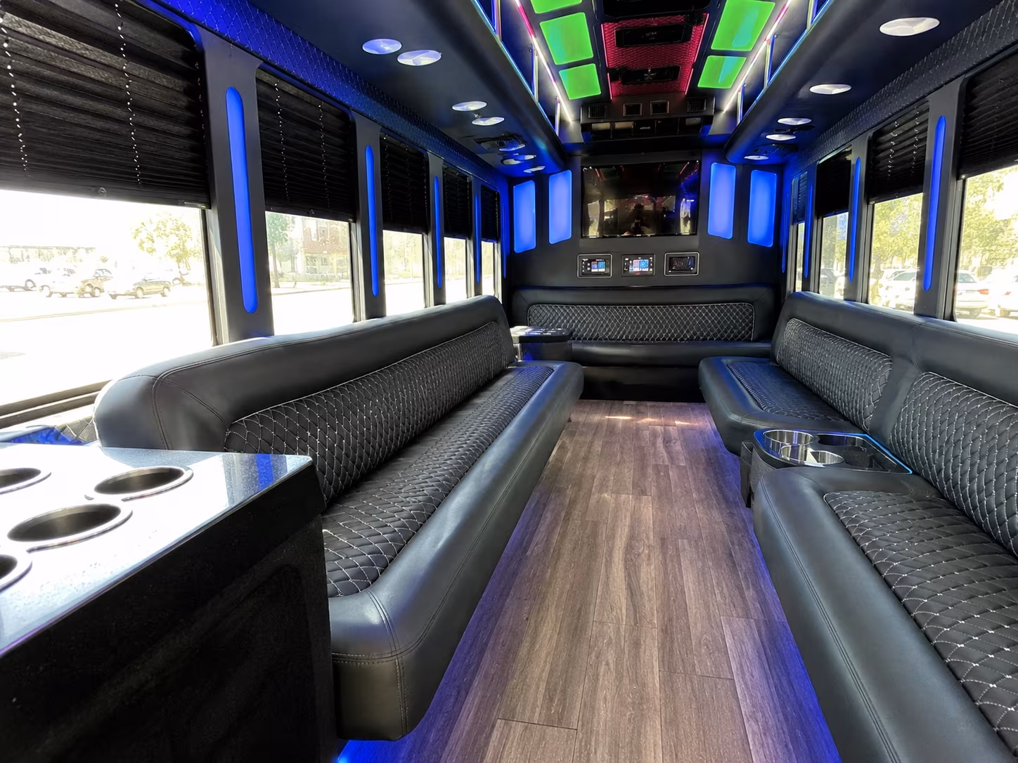 dubuque 15 passenger party bus inside
