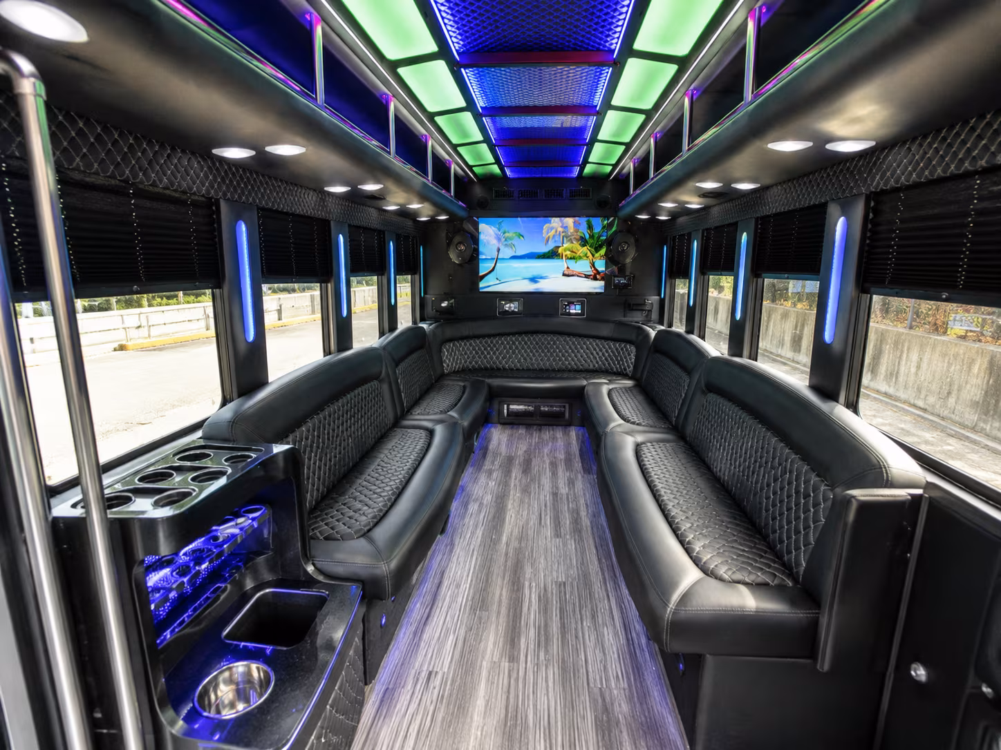 dubuque 18 passenger party bus inside