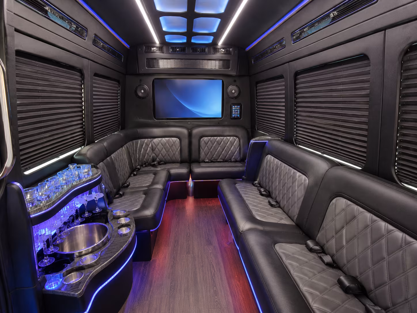 dubuque 25 passenger party bus inside